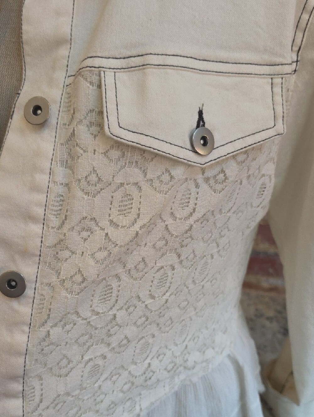 Scully Cream Lace Panel Jean Jacket - Picture 3 of 7
